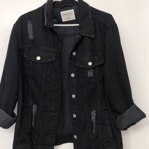 Black oversized distressed denim jacket